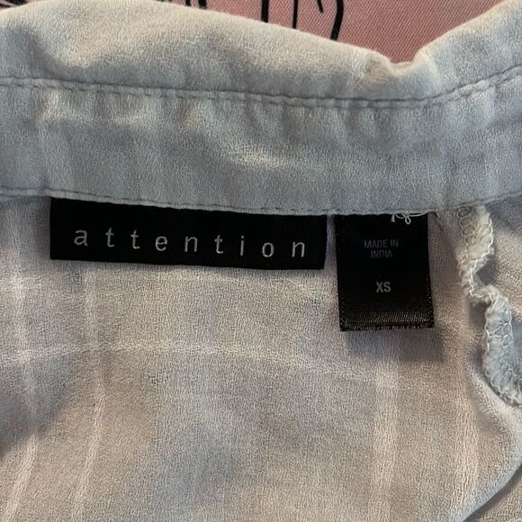 ATTENTION light blue gray button down shirt one front pocket cropped sleeves XS - Picture 7 of 11